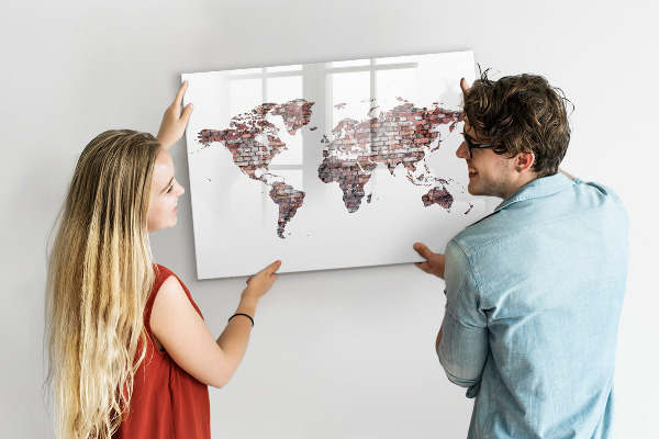 Tableau magnétique effaçable Carte du monde avec emplacements de photos