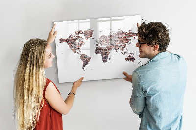 Tableau magnétique effaçable Carte du monde avec emplacements de photos