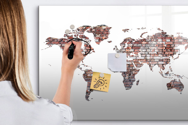 Tableau magnétique effaçable Carte du monde avec emplacements de photos