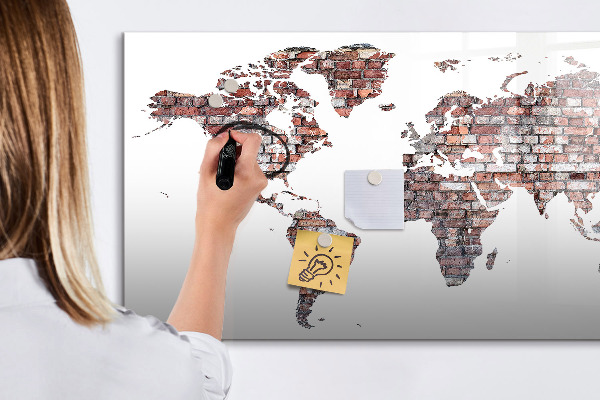 Tableau magnétique effaçable Carte du monde avec emplacements de photos