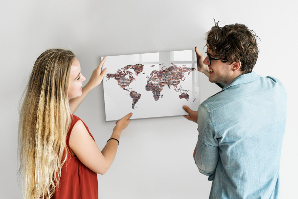 Tableau magnétique effaçable Carte du monde avec emplacements de photos
