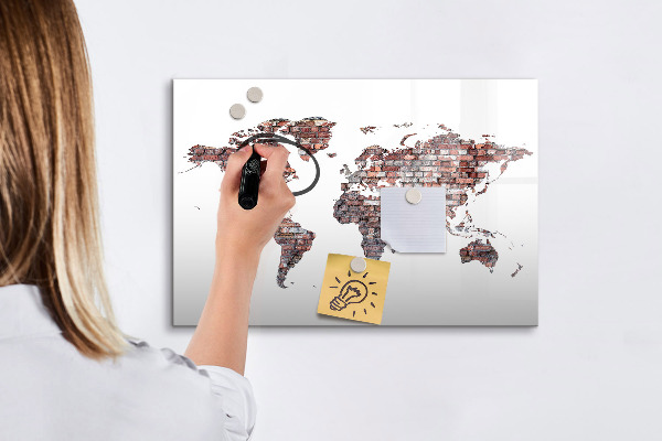 Tableau magnétique effaçable Carte du monde avec emplacements de photos