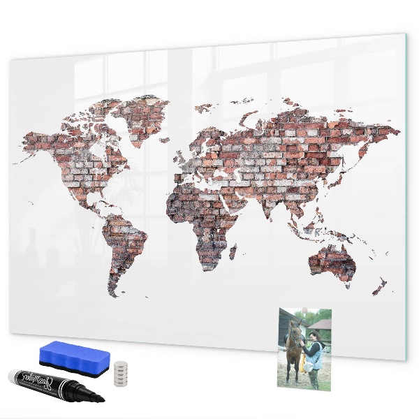 Tableau magnétique effaçable Carte du monde avec emplacements de photos