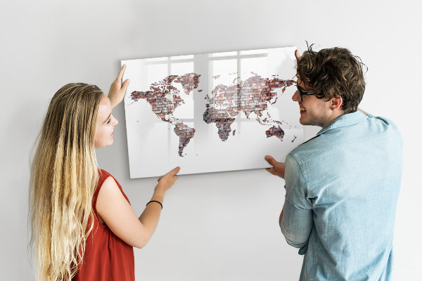 Tableau magnétique effaçable Carte du monde avec emplacements de photos