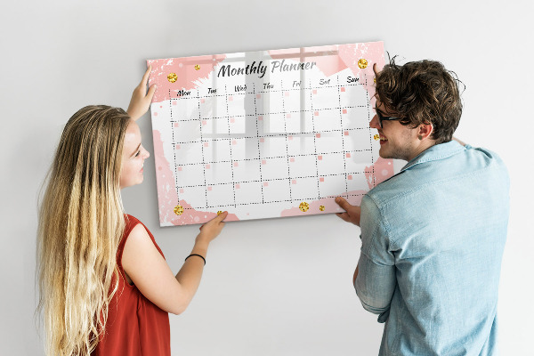 Tableau magnétique effaçable Agenda mensuel avec espace pour photos