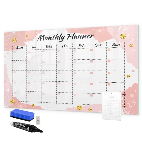 Tableau magnétique effaçable Agenda mensuel avec espace pour photos