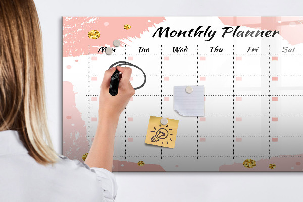 Tableau magnétique effaçable Agenda mensuel avec espace pour photos