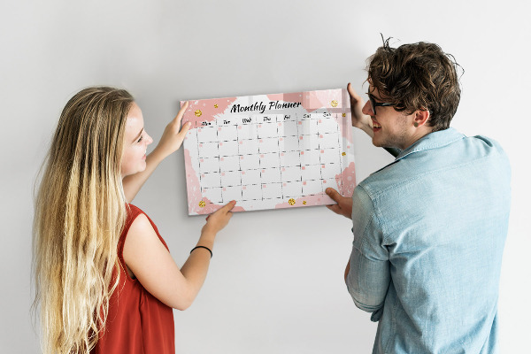 Tableau magnétique effaçable Agenda mensuel avec espace pour photos