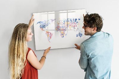 Tableau effaçable magnétique Une carte du monde avec des souvenirs personnels