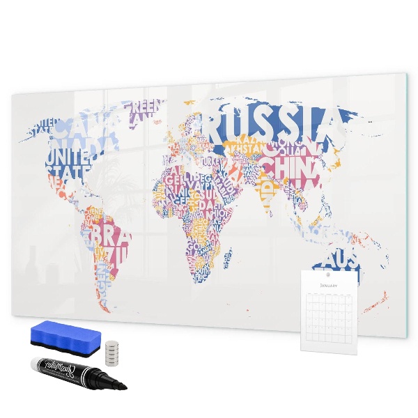 Tableau effaçable magnétique Une carte du monde avec des souvenirs personnels