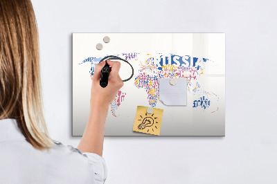 Tableau effaçable magnétique Une carte du monde avec des souvenirs personnels