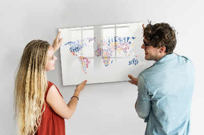 Tableau effaçable magnétique Une carte du monde avec des souvenirs personnels