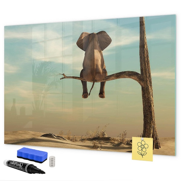 Tableau magnétique effaçable Des éléphants et des souvenirs sur le mur