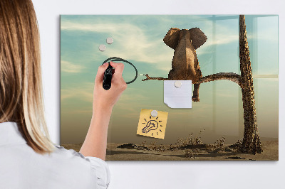 Tableau magnétique effaçable Des éléphants et des souvenirs sur le mur