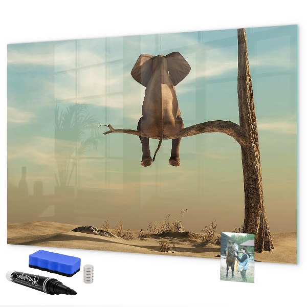 Tableau magnétique effaçable Des éléphants et des souvenirs sur le mur