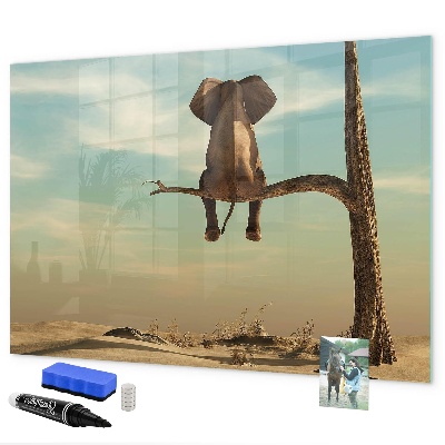 Tableau magnétique effaçable Des éléphants et des souvenirs sur le mur
