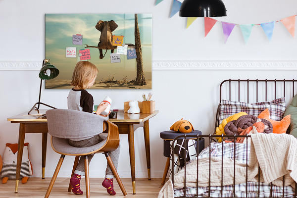 Tableau magnétique effaçable Des éléphants et des souvenirs sur le mur