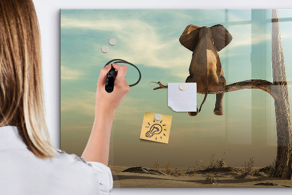 Tableau magnétique effaçable Des éléphants et des souvenirs sur le mur