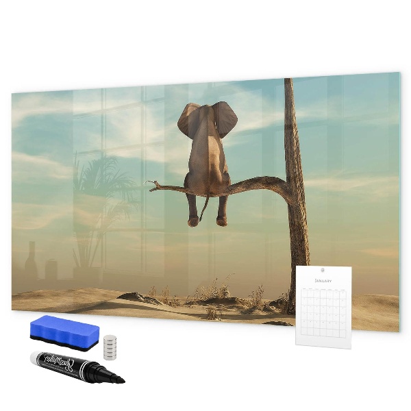 Tableau magnétique effaçable Des éléphants et des souvenirs sur le mur