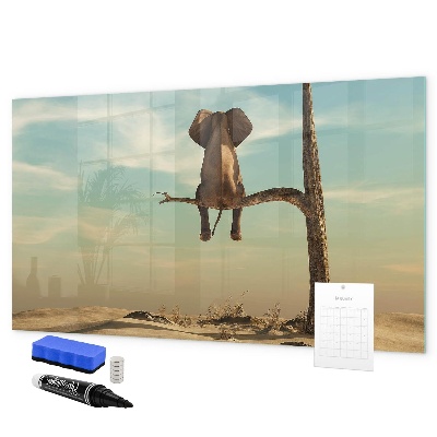Tableau magnétique effaçable Des éléphants et des souvenirs sur le mur