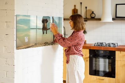 Tableau magnétique effaçable Des éléphants et des souvenirs sur le mur