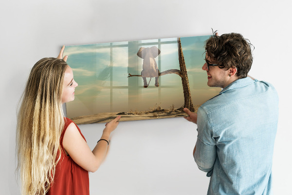 Tableau magnétique effaçable Des éléphants et des souvenirs sur le mur