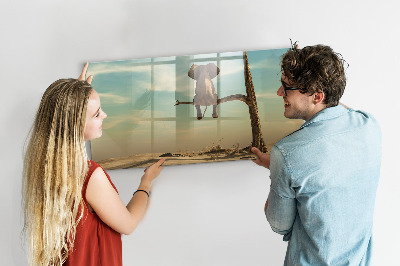 Tableau magnétique effaçable Des éléphants et des souvenirs sur le mur