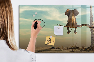 Tableau magnétique effaçable Des éléphants et des souvenirs sur le mur