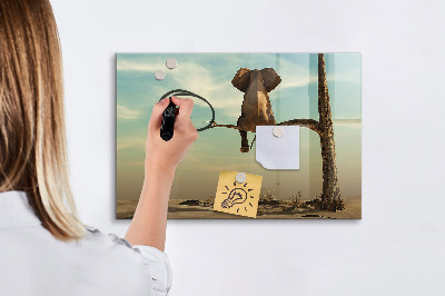 Tableau magnétique effaçable Des éléphants et des souvenirs sur le mur