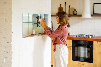 Tableau magnétique effaçable Des éléphants et des souvenirs sur le mur