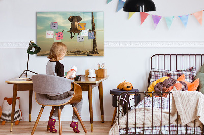Tableau magnétique effaçable Des éléphants et des souvenirs sur le mur