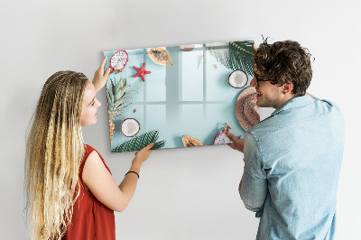 Tableau magnétique effaçable Souvenirs sur fond de mer colorée