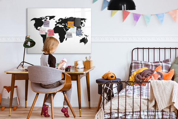 Tableau magnétique effaçable Une carte du monde avec les lieux de mémoire