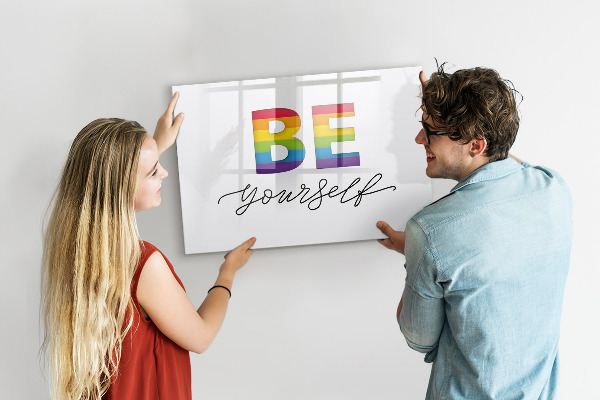 Tableau effaçable magnétique Sois toi-même et partage des moments