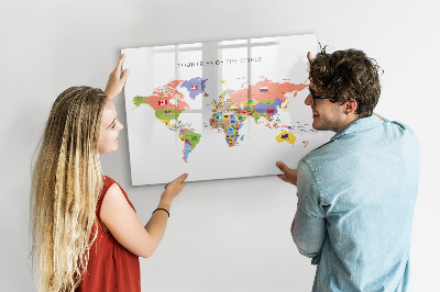 Tableau magnétique effaçable Carte du monde avec des lieux à marquer