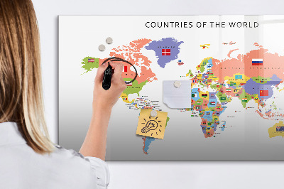 Tableau magnétique effaçable Carte du monde avec des lieux à marquer