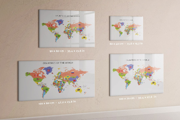 Tableau magnétique effaçable Carte du monde avec des lieux à marquer
