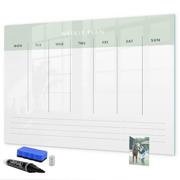 Tableau magnétique effaçable Plan hebdomadaire avec espace pour photos