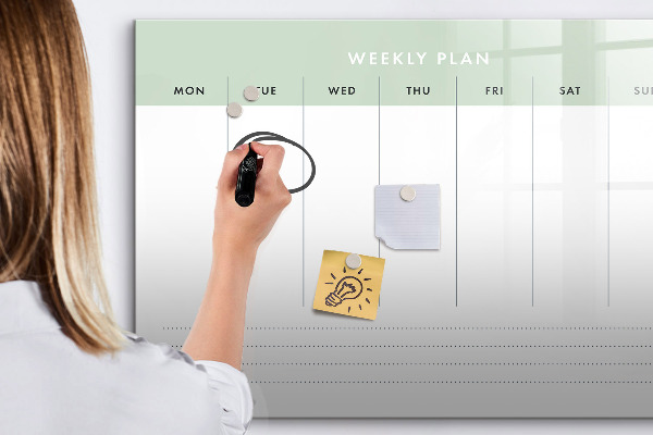 Tableau magnétique effaçable Plan hebdomadaire avec espace pour photos