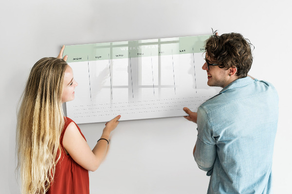 Tableau magnétique effaçable Plan hebdomadaire avec espace pour photos