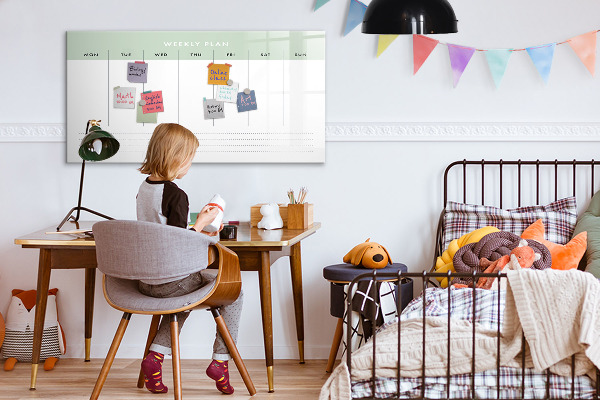 Tableau magnétique effaçable Plan hebdomadaire avec espace pour photos