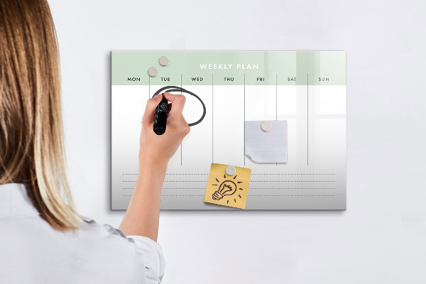 Tableau magnétique effaçable Plan hebdomadaire avec espace pour photos