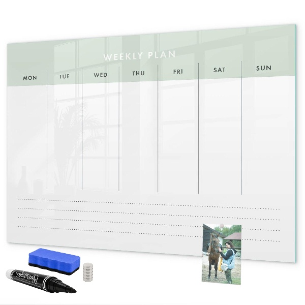 Tableau magnétique effaçable Plan hebdomadaire avec espace pour photos