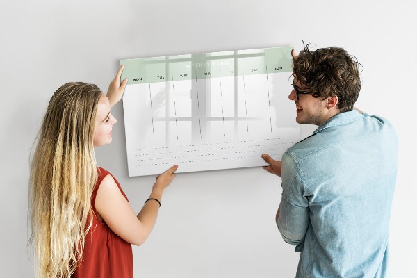 Tableau magnétique effaçable Plan hebdomadaire avec espace pour photos