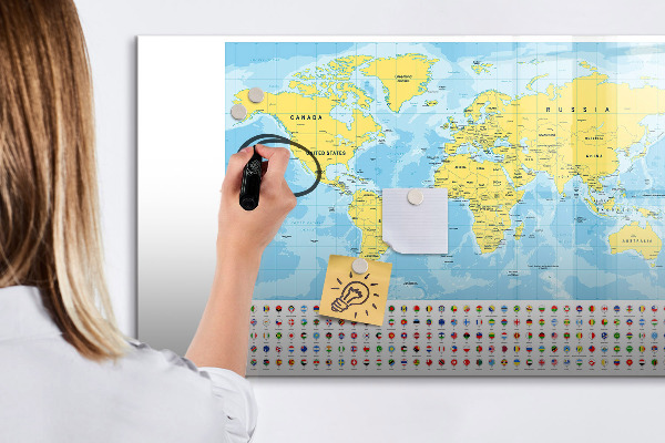 Tableau magnétique effaçable Une carte du monde pour la personnalisation et les souvenirs