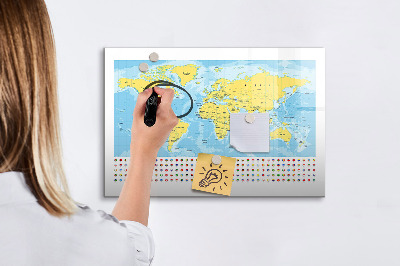 Tableau magnétique effaçable Une carte du monde pour la personnalisation et les souvenirs