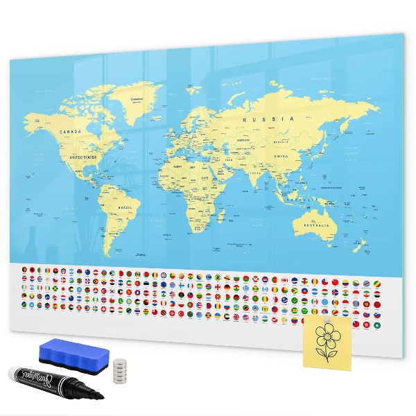 Tableau effaçable magnétique Carte du monde avec emplacements de photos