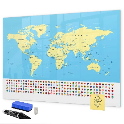 Tableau effaçable magnétique Carte du monde avec emplacements de photos