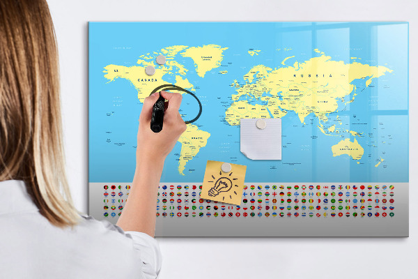 Tableau effaçable magnétique Carte du monde avec emplacements de photos