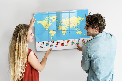 Tableau effaçable magnétique Carte du monde avec emplacements de photos